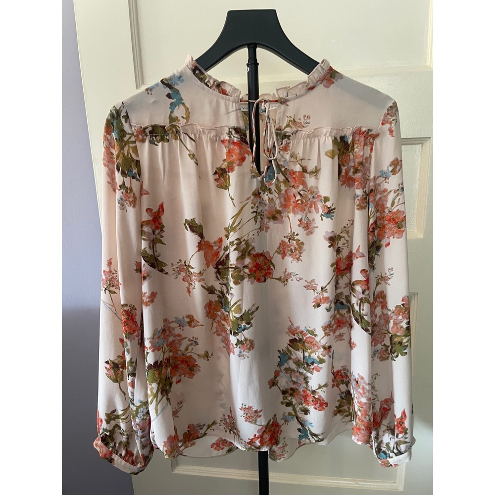 Violet & Claire Womens M Floral Blouse Long Sleeve Ruffle Neck Tie Fall